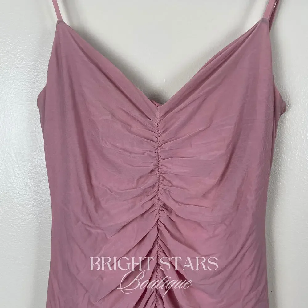 Rare Pink Ruched Mini Dress ASO Marissa Cooper The OC Ruffle Y2K Tiered Vintage - Picture 4 of 6